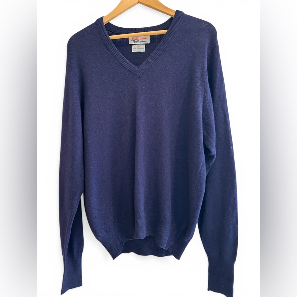 VTG Ballantyne for Scotch House Cashmere Sweater Navy V-Neck, Men’s Large